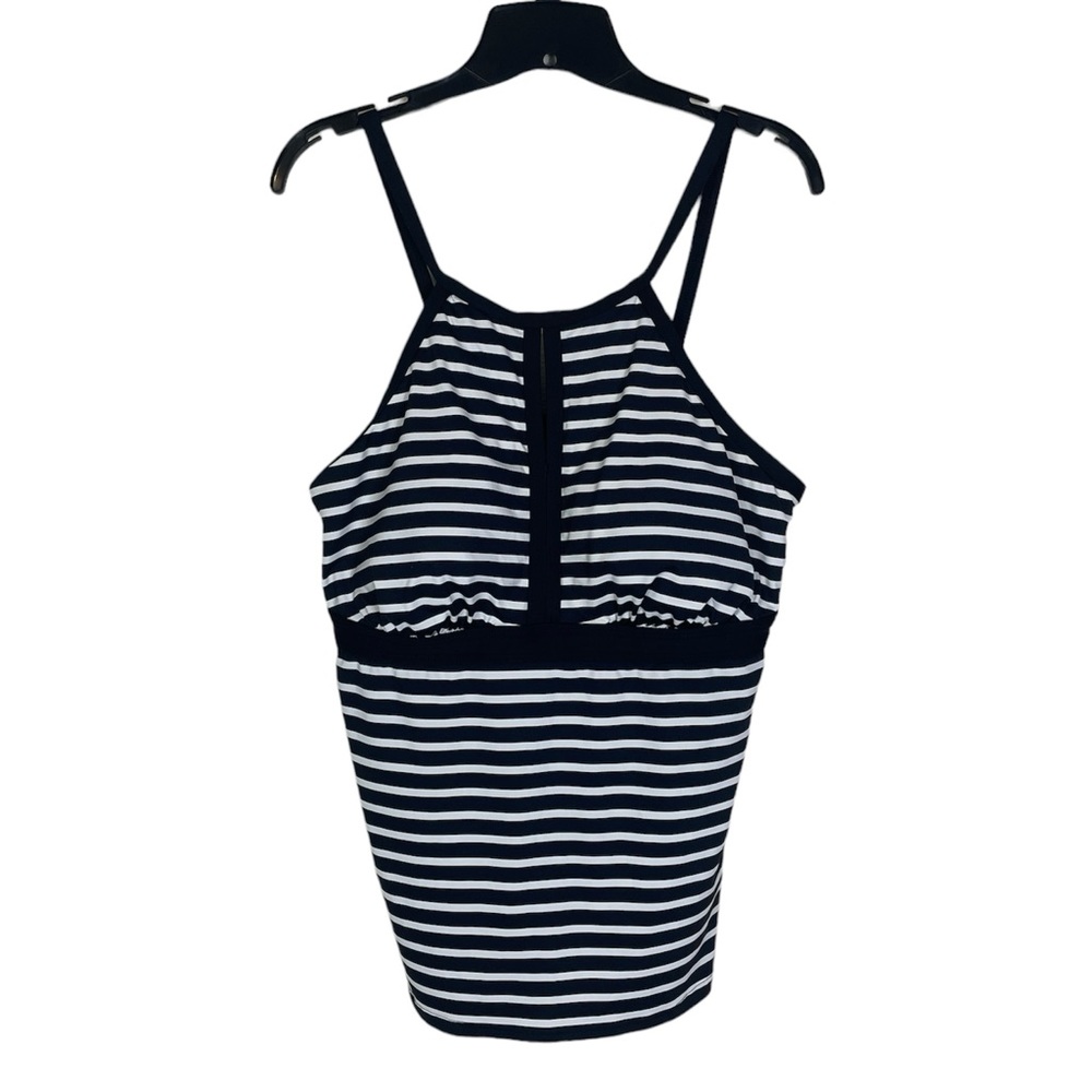 Lands End Women’s Tankini Size 14 Keyhole High Neck Modest Striped Top Swimsuit